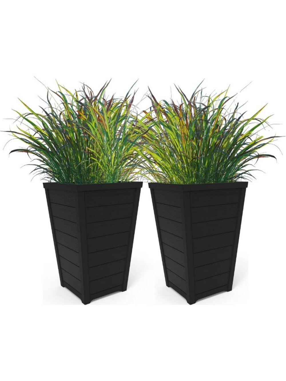 Set of 2 Large 22" Tall Resin Flower Pots - Modern Tapered Planters for Outdoor